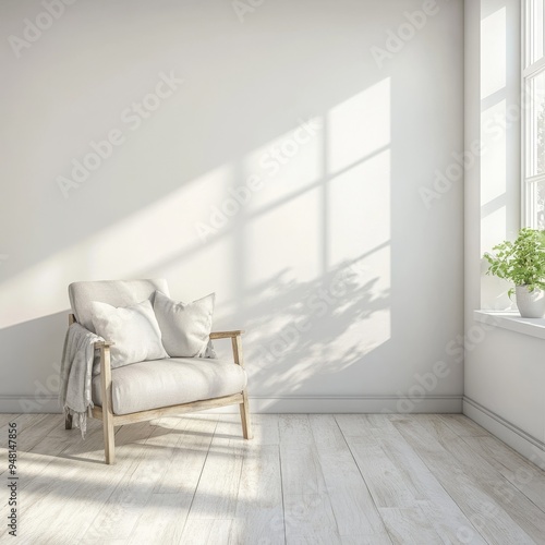 Modern design room home or office reception. White black living room. Living room chair with an accent. Blank light painted wall blank as background. 3D rendering of modern design room home or office
