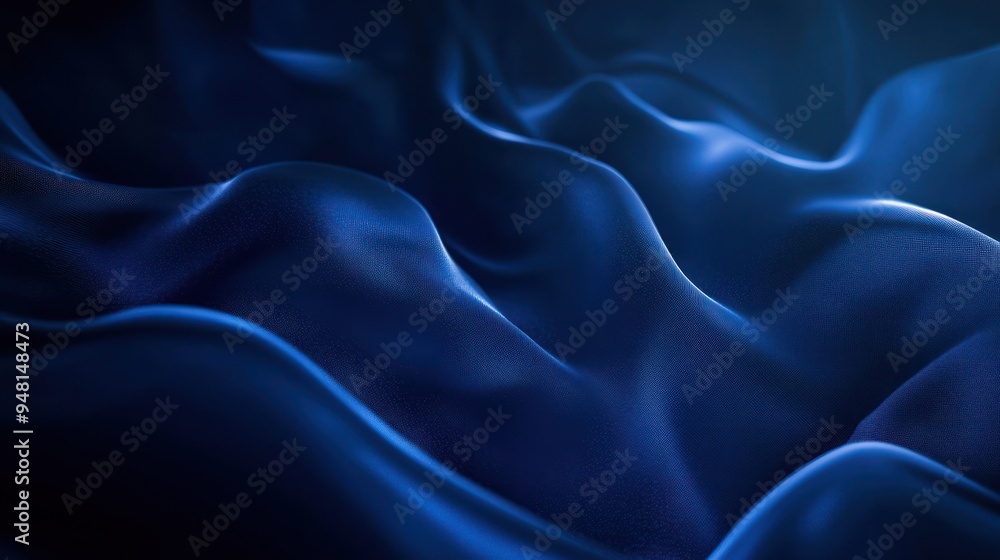 Fototapeta premium Abstract waves of deep blue fabric create a serene and elegant atmosphere.