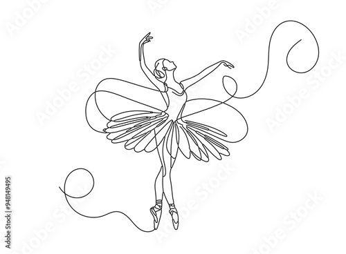 continuous one-line drawing for a young ballerina female artist with editable stroke illustration design