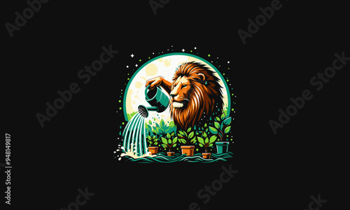 lion watering the plants vector illustration artwork design