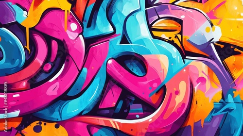 Vibrant abstract graffiti artwork showcasing bold colors and dynamic shapes.