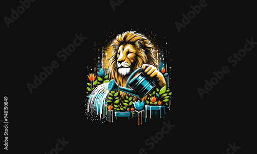 lion watering the plants vector illustration artwork design