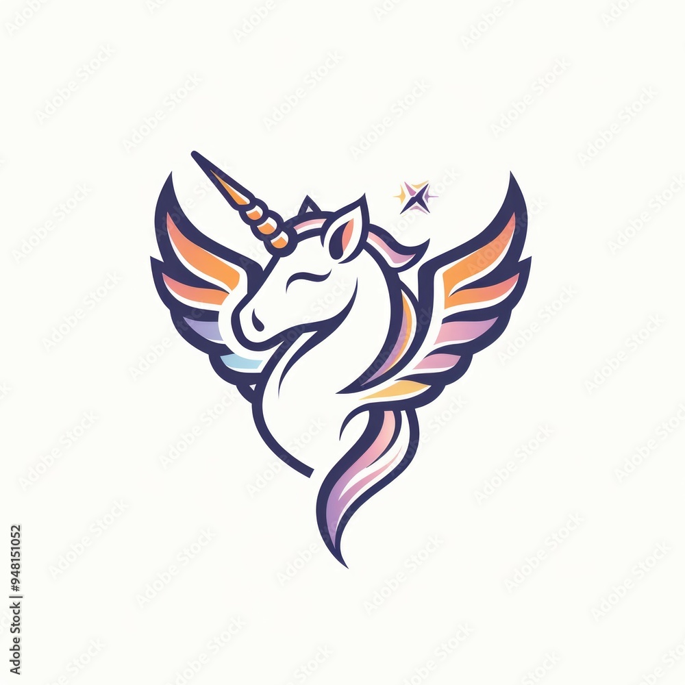 Unicorn silhouette set. Hand drawn vector illustration of unicorn head silhouette. Magic animal profile, unicorn logotype isolated on white background