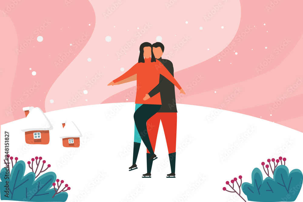 Boy picking up girl while skating. Boy picking up girl while skating.