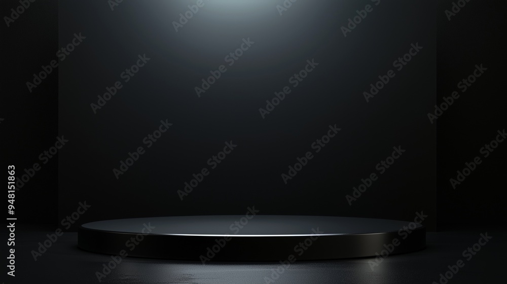 Black podium or pedestal display on dark background with long platform. blank product shelf standing backdrop. 3d rendering. Black podium or pedestal display on dark background with long platform. blank product shelf standing backdrop. 3d rendering.