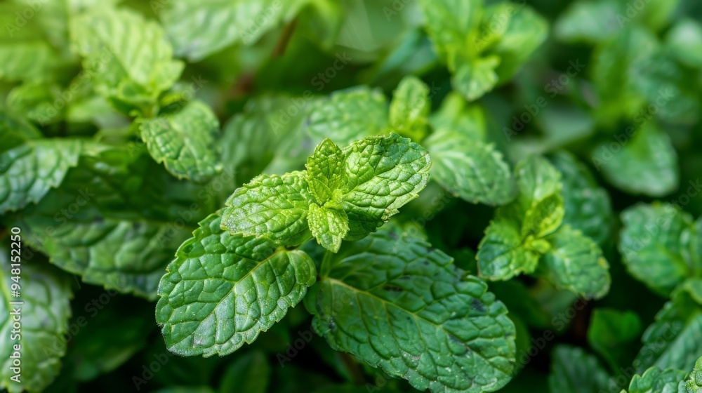 Lush mint leaves in a vibrant green shade, perfect for culinary use Lush mint leaves in a vibrant green shade, perfect for culinary use
