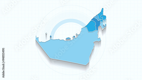 Blue Map of United Arab Emirates, United Arab Emirates map with borders of the states, country high detailed illustration map.