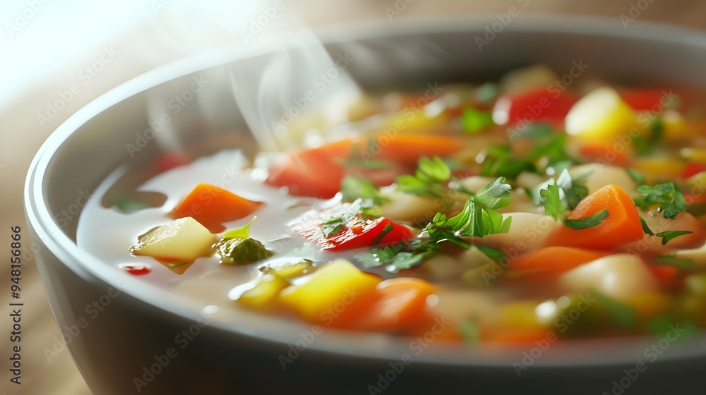 Steaming Bowl of Organic Vegetable Soup,3D Steaming Bowl of Organic Vegetable Soup,3D