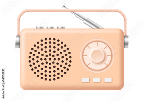 Retro radio icon. Vector 3D radio. Clipart isolated on white background.