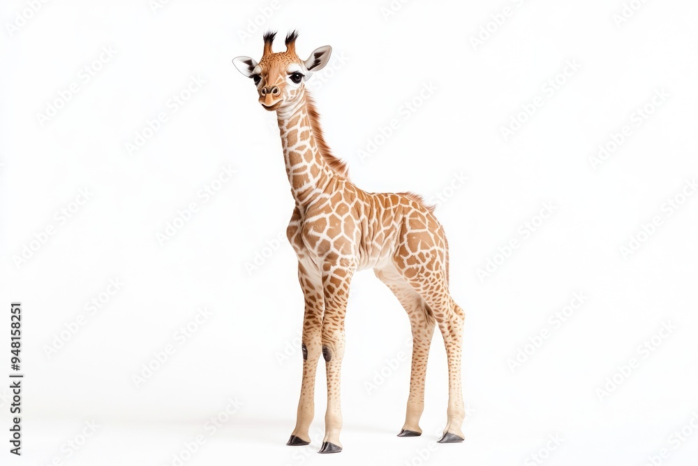 Obraz premium Baby Giraffe on White Background