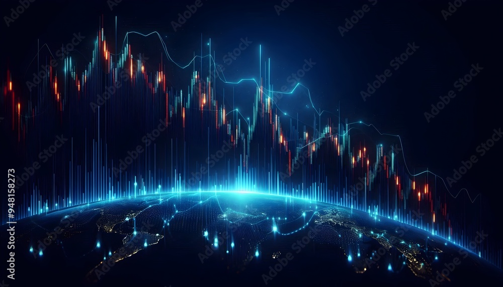 Futuristic Data Visualization: Glowing 3D Financial Graph Futuristic Data Visualization: Glowing 3D Financial Graph