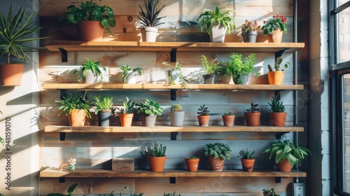 Wallpaper Mural Indoor Garden on Wooden Shelves Torontodigital.ca