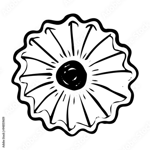 Cookie with jam hand drawn doodle. Sweets bakery. Shortbread, biscuit, kurabye. Dessert food. Confectionery products. Sugar baking. Vector outline line art illustration.