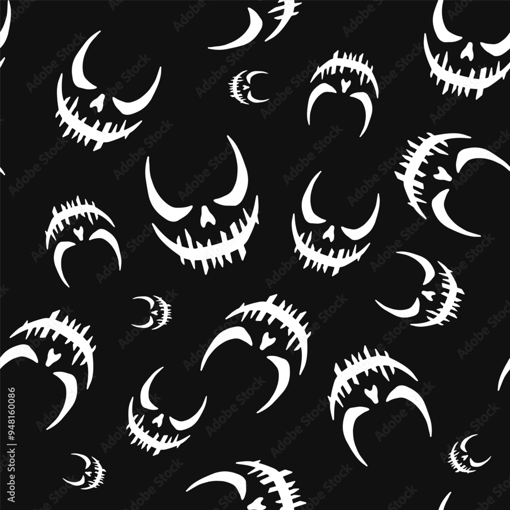 Seamless vector Halloween pattern with Jack smile. Simple doodle style. Isolated background. Seamless vector Halloween pattern with Jack smile. Simple doodle style. Isolated background.