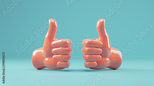 Two thumbs up icons in orange color on a light blue background, depicting a social media concept of positive like or attention.