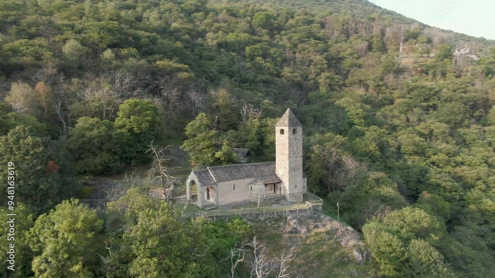 church in the mountains on sunny day aerial view of medieval religious building church in the mountains on sunny day aerial view of medieval religious building