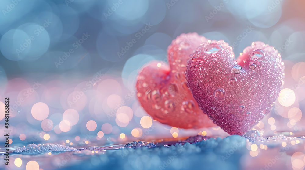 small pink hearts on a light background, bokeh in the background