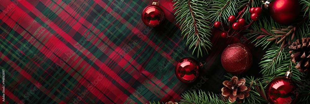 Festive plaid Christmas background with a red and green color scheme Festive plaid Christmas background with a red and green color scheme