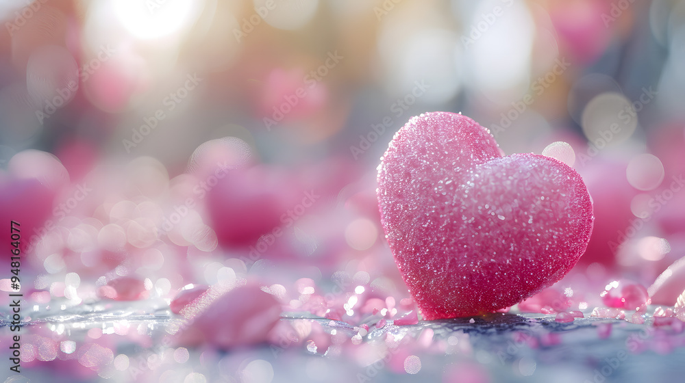 small pink hearts on a light background, bokeh in the background small pink hearts on a light background, bokeh in the background