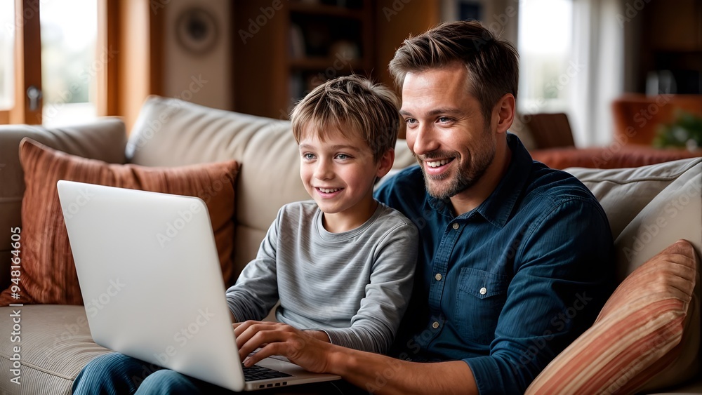 father teaching child to use laptop father teaching child to use laptop
