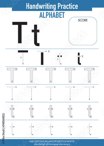 Alphabet Tracing Practice with Uppercase and Lowercase letter T