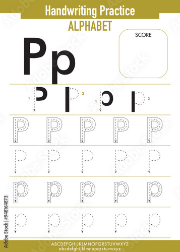 Alphabet Tracing Practice with Uppercase and Lowercase letter P
