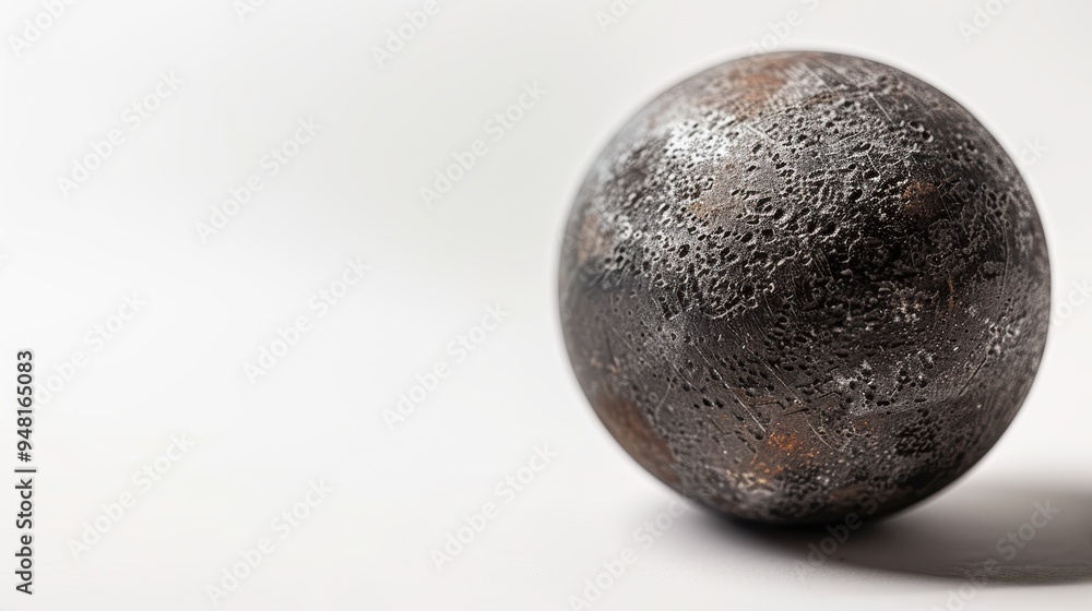 Dark textured sphere is lying on a white background Dark textured sphere is lying on a white background