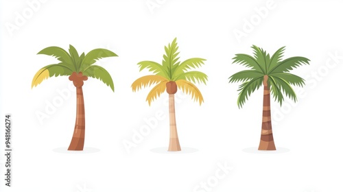 Vector illustration of coconut tree with leaf closeup view