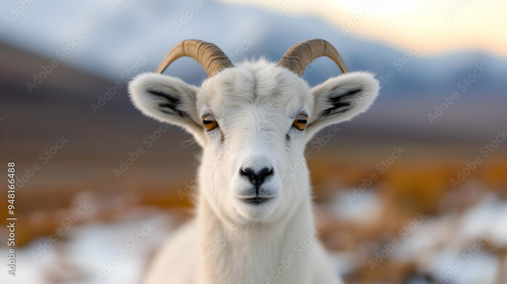 Obraz premium Mountain Goat With Long Horns Standing The