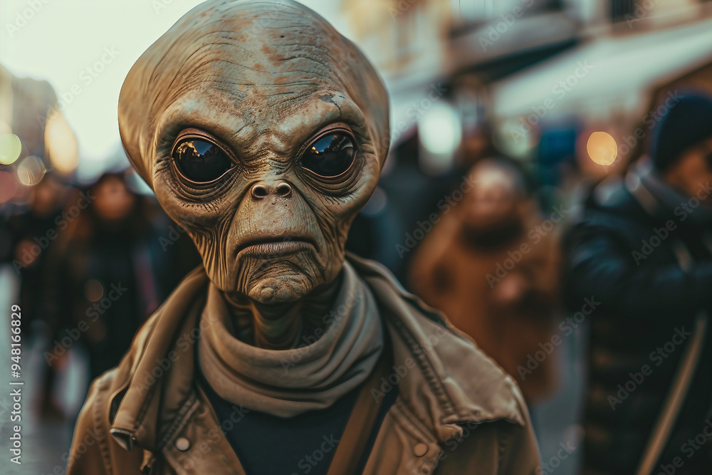UFO space visitor alien on Earth living human life with everyday routine staff, Generative AI UFO space visitor alien on Earth living human life with everyday routine staff, Generative AI