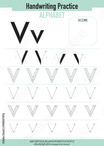 Alphabet Tracing Practice with Uppercase and Lowercase letter V