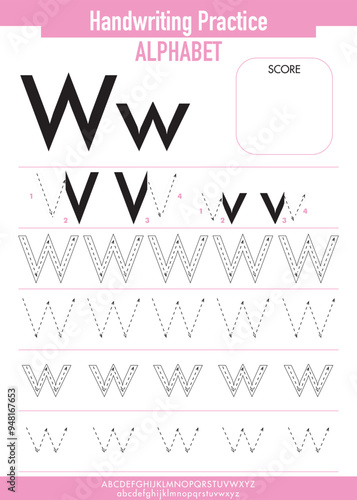 Alphabet Tracing Practice with Uppercase and Lowercase letter W