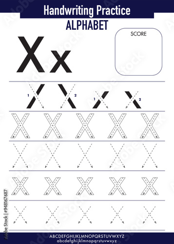 Alphabet Tracing Practice with Uppercase and Lowercase letter X