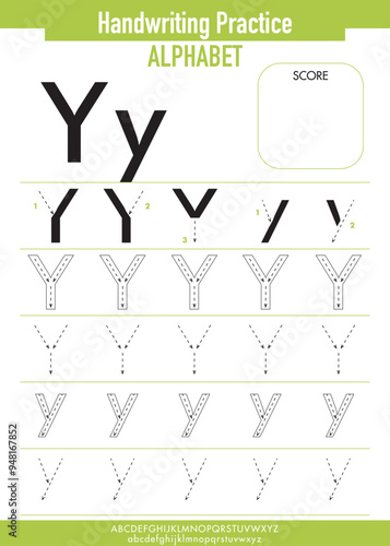 Alphabet Tracing Practice with Uppercase and Lowercase letter Y