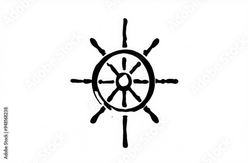 Wallpaper Mural engraving illustration of vintage ship's steering wheel on white background Torontodigital.ca