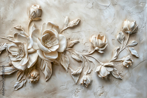 Texture decorative background mural bas-relief with baroquo element generative AI