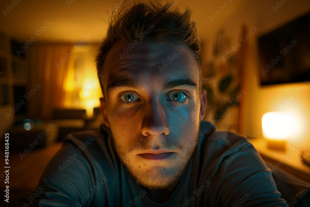 Photo of young blogger taking selfie and streaming cozy home indoors ai generative Photo of young blogger taking selfie and streaming cozy home indoors ai generative
