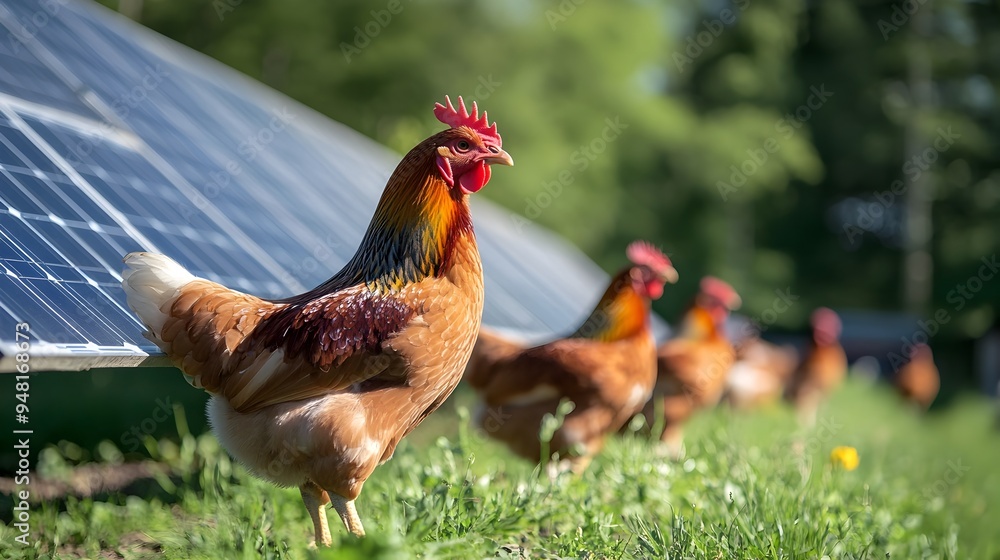 Fototapeta premium Eco-Friendly Chicken Farm Powered by Renewable Solar Energy