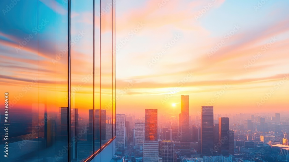 Early morning sky with warm hues reflecting on skyscrapers, symbolizing the quiet before the rush of a busy Monday, fresh start concept Early morning sky with warm hues reflecting on skyscrapers, symbolizing the quiet before the rush of a busy Monday, fresh start concept