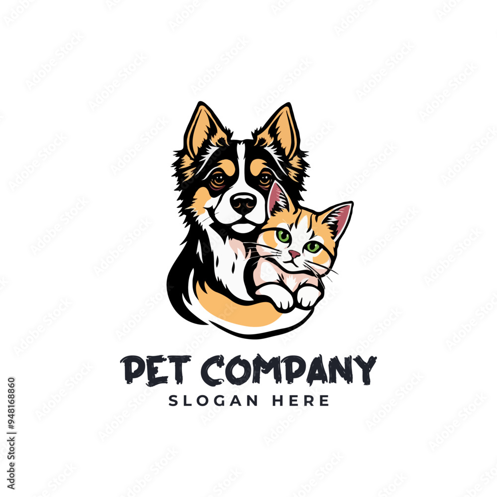 Vector Pet Shop Logo Design Template. Pet company logo. Dog and cat animal pet logo design inspiration
