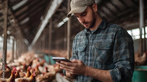 Farmer Analyzes Real-Time Data from Smart Chicken Farming App for Optimized Poultry Production photo