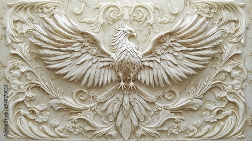 Intricate Marble Sculpture of a Majestic Eagle with Ornate Decorative Details