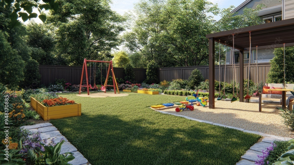 Backyard Paradise with Swing Sets and Play Area Backyard Paradise with Swing Sets and Play Area