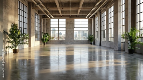 Spacious Industrial Loft with Large Windows and Natural Decor