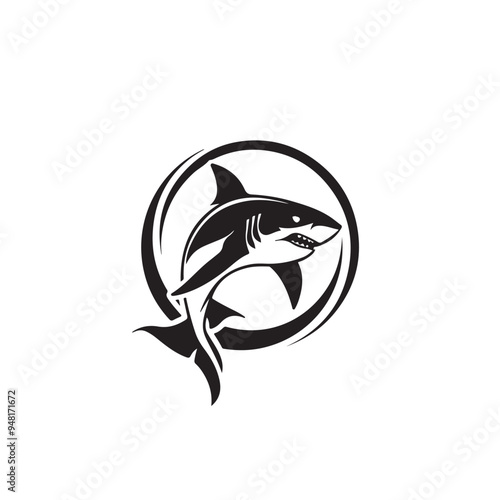  Shark Logo Design Circular Vector Illustration for Branding with Ocean Theme. photo