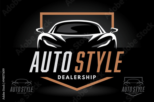 Sleek and contemporary logo design for an automotive dealership, highlighting a sports car silhouette. Perfect for branding a premium auto dealership with a focus on style and performance.