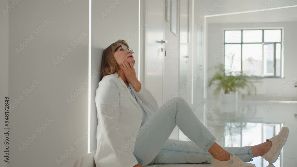 Overworked paramedic sitting on floor and leaning on wall Overworked paramedic sitting on floor and leaning on wall