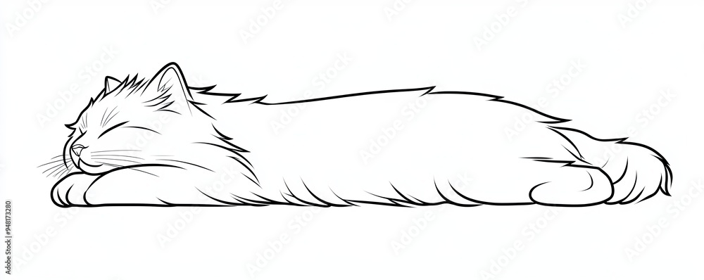Line drawing of a sleeping cat curled up on its side. Line drawing of a sleeping cat curled up on its side.