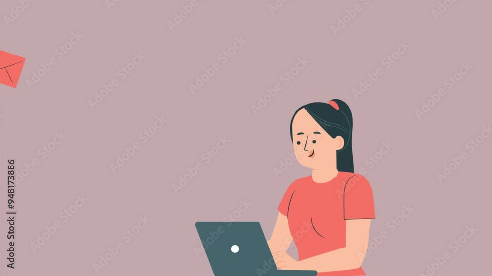 The Business Woman Working In The Office Sends The Project As a Message by e-mail 2D Cartoon Animation The Business Woman Working In The Office Sends The Project As a Message by e-mail 2D Cartoon Animation