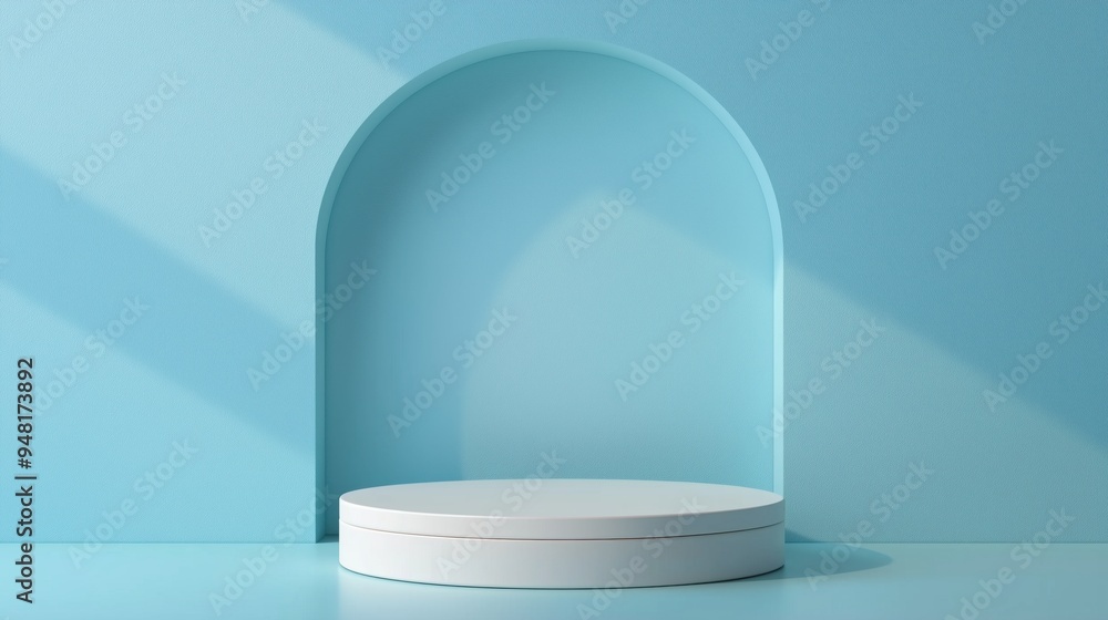 White colored podium on a light blue background White colored podium on a light blue background